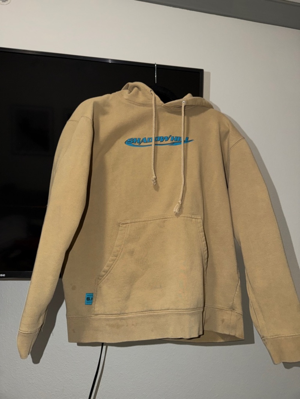 Shadow Hill Beige Hoodie with Blue Logo